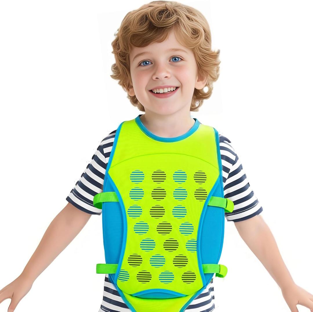 YOTAN Kids Swim Vest, Kid Swim Jacket and Buoyancy Swimming Aid, Modern Design Swimming Vest for Boys and Girls, Innovative Safety Comfort, Green (Large (77-110 lbs))