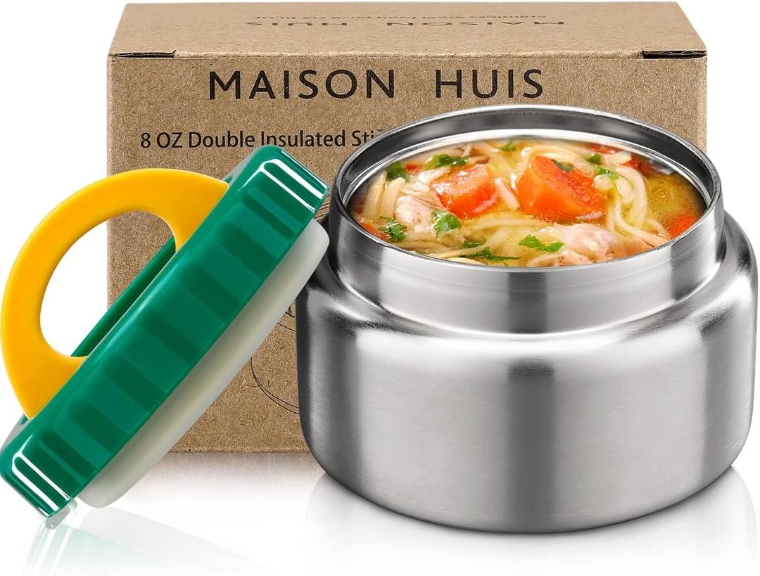 MAISON HUIS 8oz Soup Thermo Wide Mouth Vacuum Insulated Thermo Jar, Leak Proof Stainless Steel Food Container for Hot&Cold Food Kids Lunch Soup for School Travel (Green)