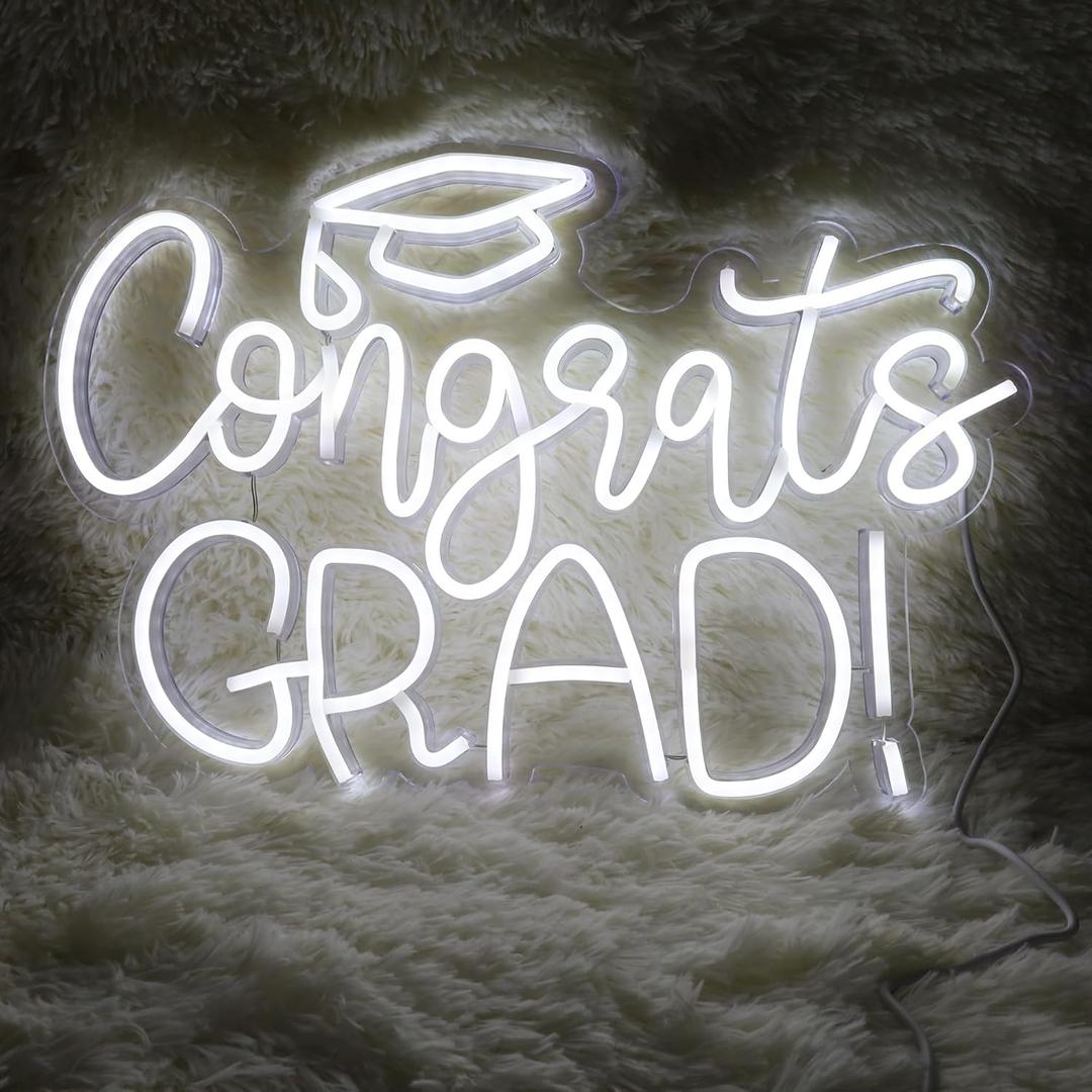 Congrats Grad Neon Sign Class of 2025 Graduation Decorations LED Neon Light for Graduation Party Decoration Grad Sign Gift Celebration Grad Neon Wall Sign 16.7"11.3"
