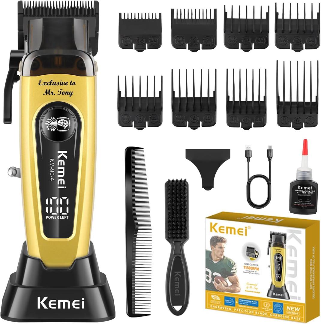 KEMEI KM-90-4 Professional Hair Clipper for Men Cord/Cordless Hair Cutting Kits, Hair & Beard Trimmer, Adjustable Blade Barber Clippers with USB Rechargeable, Gift for Men
