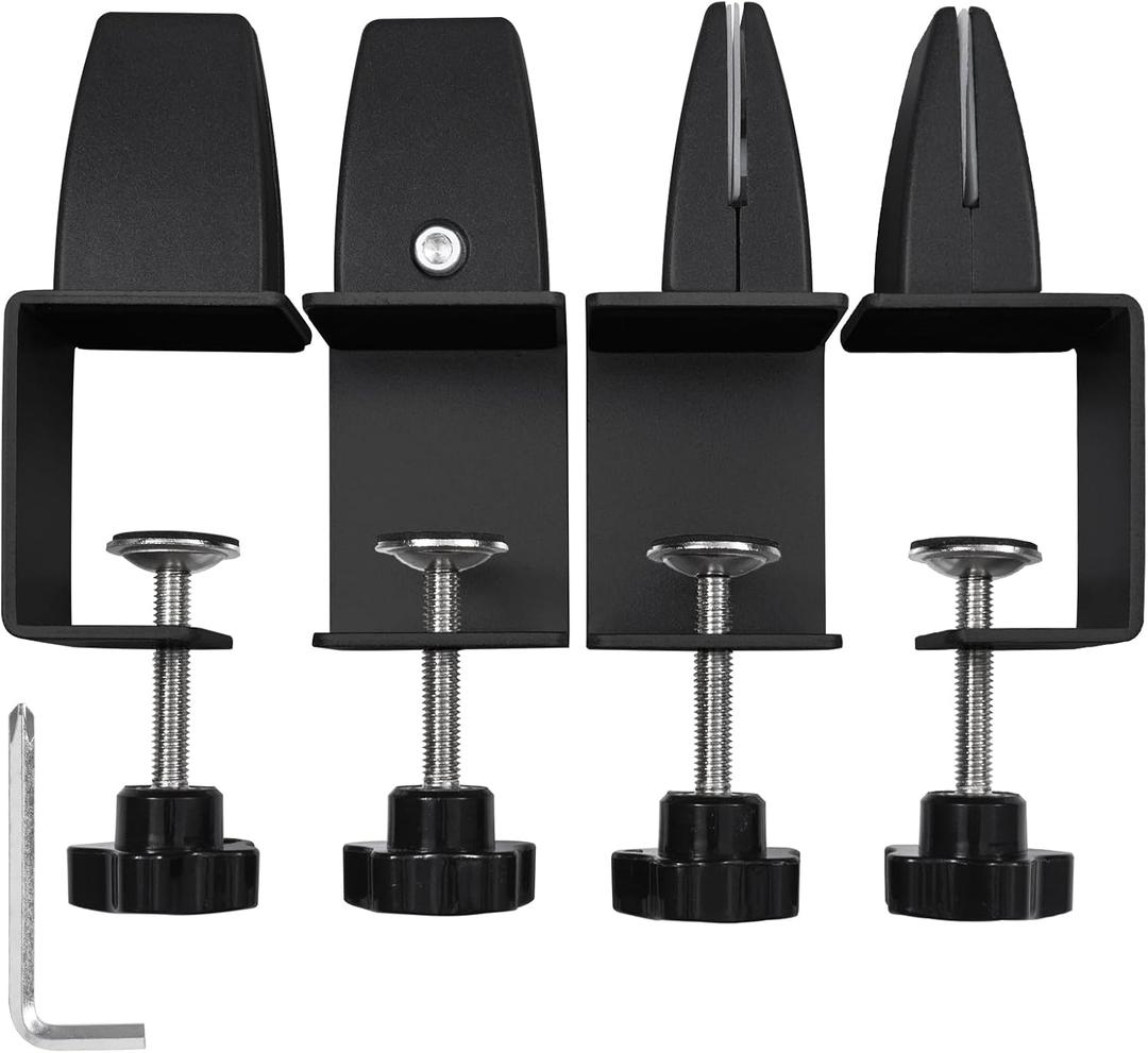Heavy Duty Sneeze Guard Clamp For 0.1" to 1" Thick Panel,Desk Partition Support Clamps,Adjustable Aluminum Desktop Divider Holder,Easy to Install Desk Privacy Panel Clips, 4 Pack (Black)