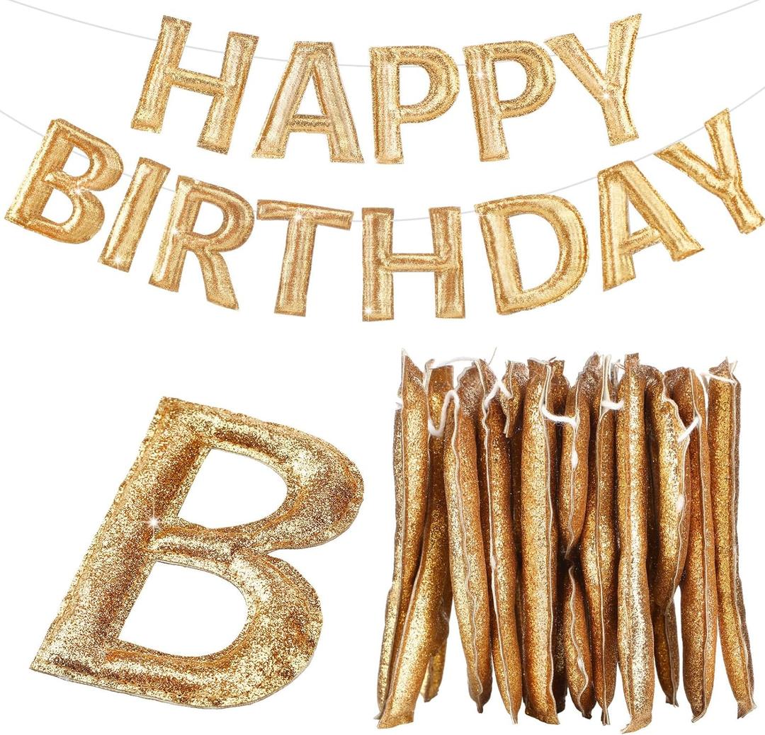 Pre-strung Happy Birthday Banner Sign Reusable Felt Happy Birthday Garland Hanging Decorations Party Bunting Garland for Party Decor Photo Pro Home Backdrop (Gold,Classic)