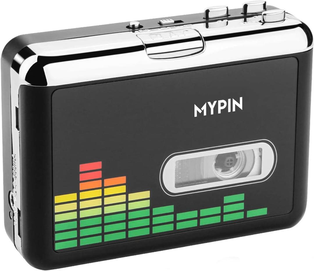 USB Cassette to MP3 Converter, Portable Walkman Cassette Audio Music Player Tape-to-MP3 Converter with Earphones, Volume Control, Auto Reverse, No PC Required (Black)