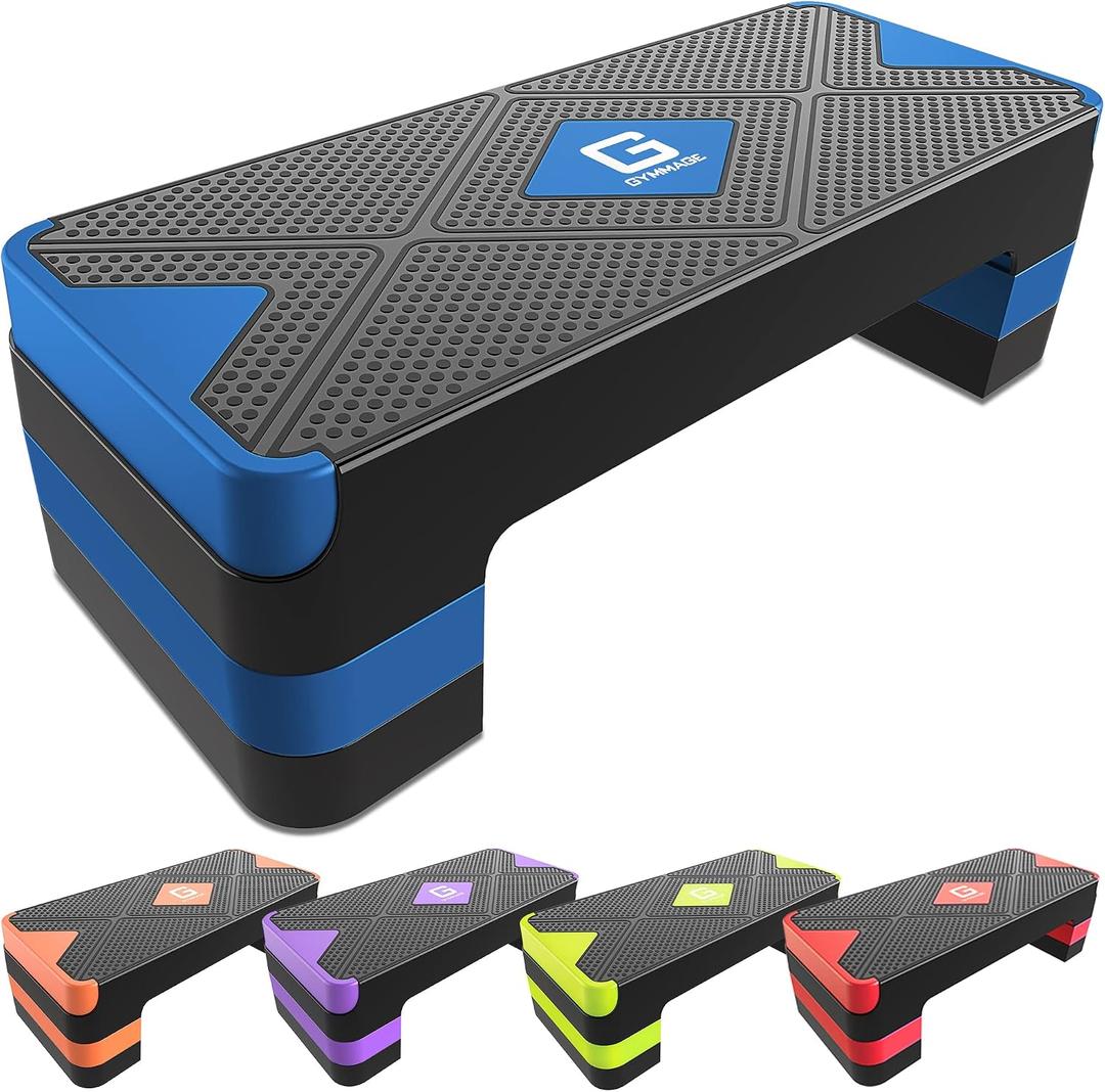 GYMMAGE Aerobic Exercise Step, Adjustable Aerobic Stepper for Exercise, Workout Step Platform for Step Up, 26.5" Step Deck with 4 6 8 Adjustable Height Risers, Women Home Gym Cardio Fitness