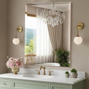 28x36 Inch Frameless Wall Mirror with 1" Beveled Edge, Frameless Rectangle Mirror for Bathroom, Vanity, Living Room