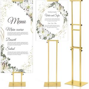 Thyle 1 Pcs Gold Poster Board Holder Stand Height up to 80" Heavy Duty Welcome Sign Stand Double Sided Easel Holder with Base Adjustable Portable Sign for Wedding Restaurant(Metal)