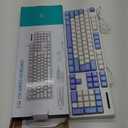 HUO JI Wired Gaming Keyboard with Rainbow LED Backlit, Floating Keys, Mechanical Feeling, Spill Resistant, Ergonomic Full Size for Xbox, PS Series, Desktop, Computer, PC (White Blue)