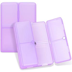 FYY Daily Pill Organizer, 7 Compartments Portable Pill Case Travel Pill Organizer,[Folding Design] Pill Box for Purse Pocket to Hold Vitamins,Cod Liver Oil,Supplements and Medication-Clear Purple