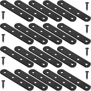 8 Pack Black Straight Brace Brackets 4 Inch Stainless Steel Flat Mending Plates, Heavy Duty Repair Fixing Joining Brackets for Wood Furniture with Screws