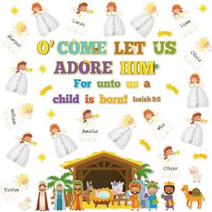 Zhanmai Christmas 3D Bulletin Board Set Paper Cutouts with String Lights Holiday Wall Bulletin Board Decorations for Home Office Holiday Party Supplies (Nativity)