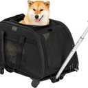 PETSFIT Extra Large Pet Carrier with Wheels- Rolling Dog Carrier for 2 Small Dogs, Large Cat Carrier on Wheels with Adjustable Safety Rope & Waterproof Bottom 