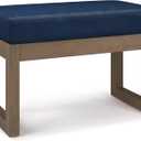 SIMPLIHOME Milltown 27 inch Wide Contemporary Rectangle Footstool Ottoman Bench in Distressed Dark Blue Vegan Faux Leather, Assembled, for the Living Room and Bedroom
