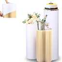 3PCS Round Cake Stands for Party, Sturdy Cardboard Column with White Fabric Covers and Clear Acrylic Plates, Reusable Round Cylinder Stands for Party, Cake Pedestal Stand for Wedding Dessert (11.8 inch in diameter-3pcs)
