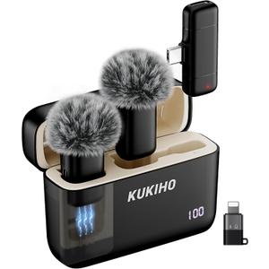 Wireless Lavalier Microphone with Charging Case, 36H Battery Life, Noise Cancellation, 135ft Range, Plug-and-Play Clip-On Mic for iPhone, iPad, Android, YouTube, Vlog, Live Streaming (Mic 2 (2 TX + 1 RX + Case + Wind Covers))