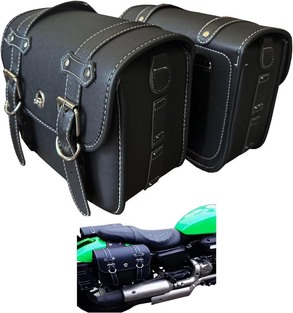 Faux Leather Motorcycle Saddlebags with Lock fit Softail, Scooter Powersports & Cruisers, Throw Over Saddle Bags for Daily Commute or Long Trips 12.2x5.12x9.84"