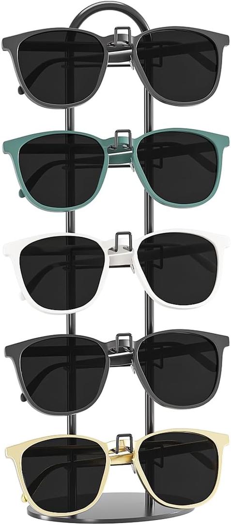 Metal Sunglass Organizer,Glasses Holder,Eyeglass Holder,Sunglass Storage Eyeglasses Rack Metal Frame for 5 Pairs (1, Black)