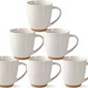 AmorArc 12oz Ceramic Coffee Mugs set of 6, Stylish Coffee Mugs with Rustic Terracotta Underside for Latte/Cappuccino/Milk/Cocoa, Dishwasher&Microwave Safe, Light Beige