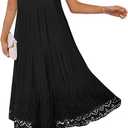 MEROKEETY Women's 2025 Summer Short Sleeve Midi Dress V Neck A-Line Ruffle Tiered Eyelet Casual Dresses, Large