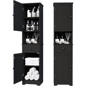 Tall Bathroom Cabinet, Storage Cabinet with 2 Doors & 2Drawer, with Ajustable Shelve, for Bathrooms, Kitchens, Entrances, Bedrooms（Black）