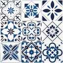 LONGKING Peel and Stick Backsplash Tile Stickers, Admiral Blue Geometric-Shaped Pattern Tile for Kitchen, Stick on Wall Tiles (10 Sheets)