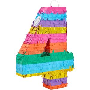 BLUE PANDA Rainbow Number 4 Pinata for 4th Birthday Party Decorations, & Birthday Party Supplies(Small, 12 x 17 x 3 Inches)