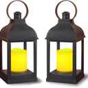 WRalwaysLX 2pack Decorative Lantern with flameless LED Candle Light, ON/Off/Timer Candle with 6Hours, Outdoor/Indoor LED Lantern, Use AAA Battery(not Include) Bronze Plastic (4x9)