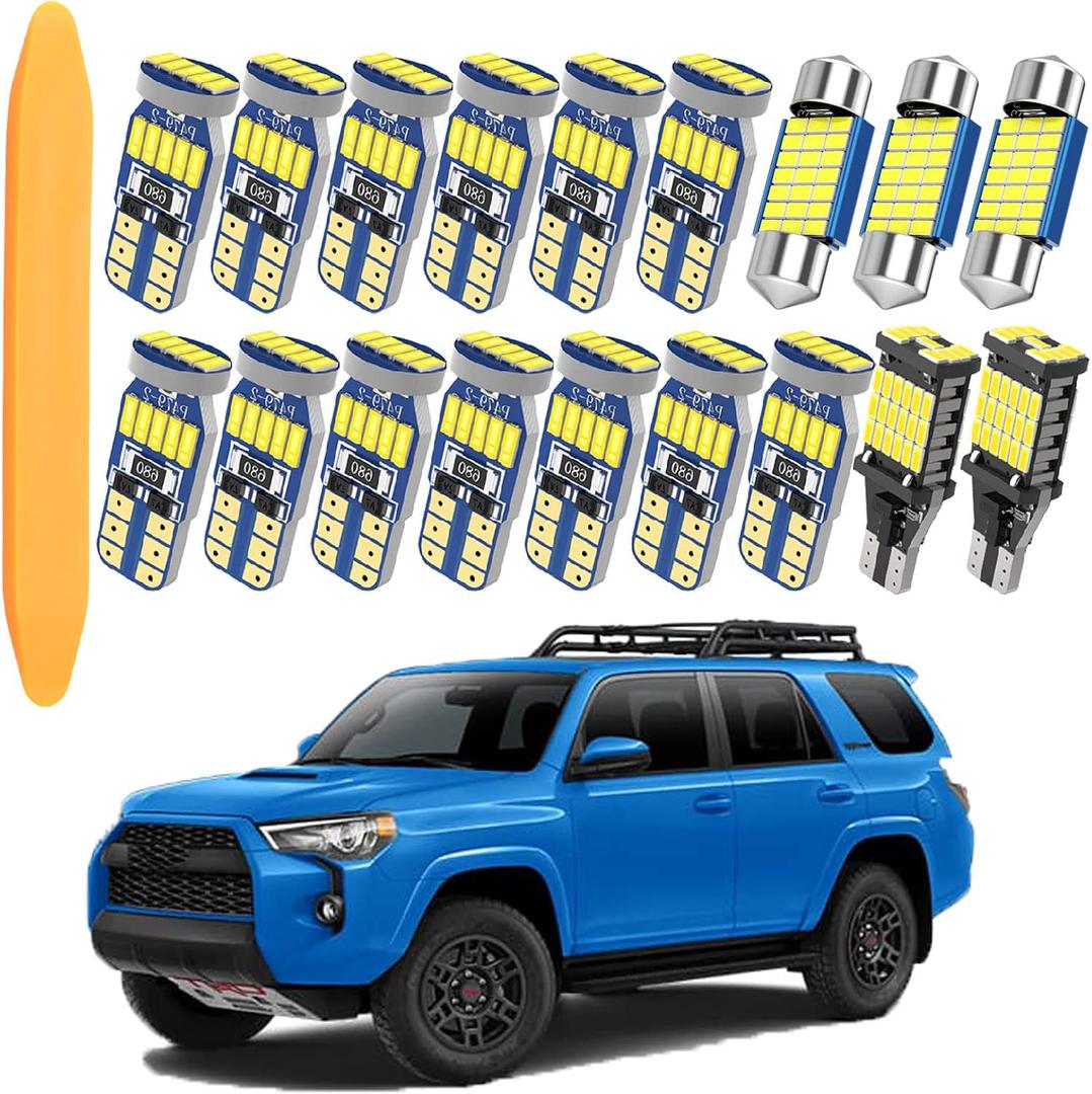 LED Interior Light Kit Package for Toyota 4Runner 2006-2021 Interior Lights + License Plate Lights + Cargo Lights + Back Up Reverse Lights + Install Tool etc. (18pcs LED bulbs total)