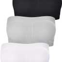 Women Bandeau Bra Padded Strapless Bralette Bra Seamless Bandeau Tube Top (Large, Black, White, Grey)