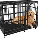Asee'm 48 inch Heavy Duty Dog Crate for Large Dogs with Wheels, Indestructible Escape-Proof Dog Kennel Cage Indoor for High Anxiety Dogs with Locks and Removable Trays (Black)