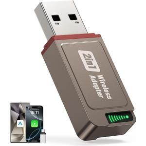 2026 Wireless CarPlay Adapter Support Apple CarPlay & Android Auto, 2-in-1 USB A & USB C Mini Bluetooth Dongle Convert Wired to Wireless Compatible with iPhone & Android