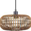 GLOBE Electric 65939 Fitz 1-Light Plug-in or Hardwire Pendant Lighting, Rattan Shade, White Socket