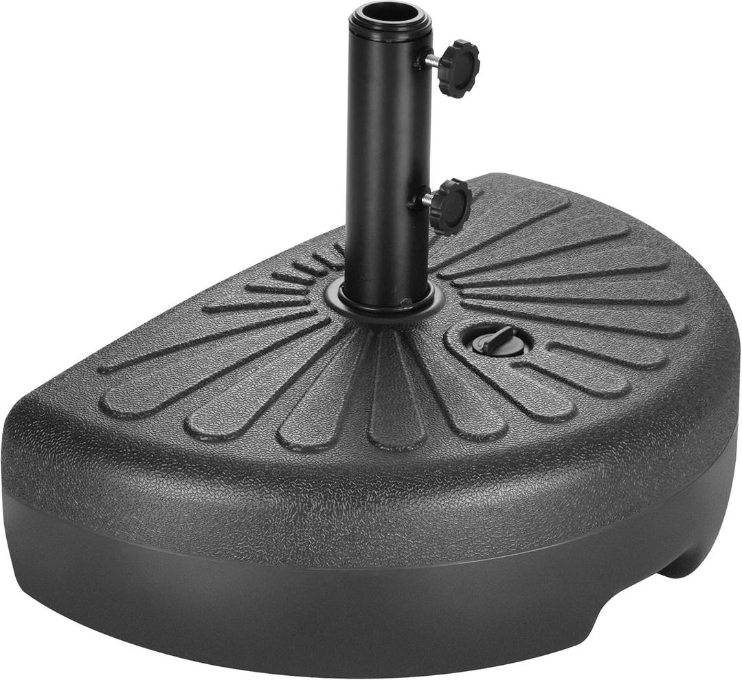 FLAME&SHADE 73lb Half Round Water Fillable Base Stand Weight for Patio Market Table Umbrella Outdoor, Black