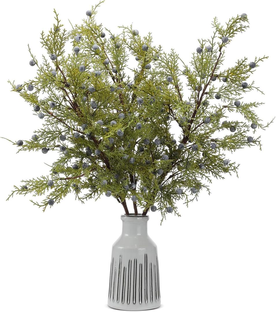 Giegxin 3 Pcs 30 Inch Artificial Juniper Cedar Sprays and Berries Branch Faux Cedar Stems Weather Resistant Christmas Greenery for Holiday Winter Ornament Crafts Wreath Garland