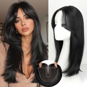 Isaic Hair Toppers for Women 18 Inch Synthetic Hair Pieces, 360 Clips In and Adjustable Bandage Layered Toppers, Toppers Hair Pieces Add Volume for Thinning Hair and Daily Use (Jet Black)