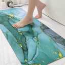 DEXI Bathroom Mat Ultra Thin, Non Slip Bath Rug for Shower Floor, Absorbent Quick Dry Marble Bathmats Low Profile, 17x43, Turquoise Green