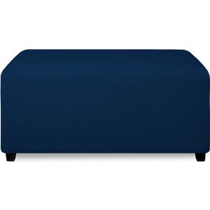 PureFit Super Stretch Soft Form Fit Ottoman Cover Rectangle - Ottoman Slipcovers for Foot Stool & Folding Storage Furniture for Living Room with Nonslip Elastic Bottom (Large, Navy)