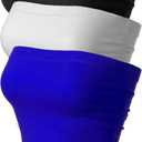 MixMatchy Women's 2 Pack Casual Summer Ruched Side Backless Double Layered Tube Top with Built in Shelf Bra (Large, 2pack - White/Royal)