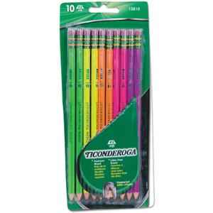Ticonderoga 13810 Pre-Sharpened Pencil, HB, 2, Assorted Color Barrels, 10/Set
