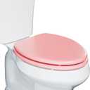 Elongated Slow Close Wood Toilet Seat, Pink Wooden Toilet Seat with Baked Enamel Finish Support 400 lbs, Oval Toilet Lid with Soft Close Chrome Hinges and Grip-Tight Bumpers, Easy to Clean and Install