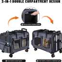 Cat Carrier for 2 Cats,Cat Carrier with Wheels for Cats and Dogs, Foldable Double Pet Carrier, Rolling Dog Carrier with Detachable Wheels and Telescopic Handle,2 Front Zippered Compartments Gray