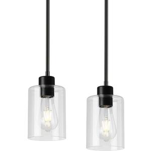 Black Pendant Lights Kitchen Island, Modern Farmhouse Glass Pendant Light, Light Fixture Kitchen Pendant Mini Hanging Light Fixture for Sink (Black 2 Pack Stem Rod)