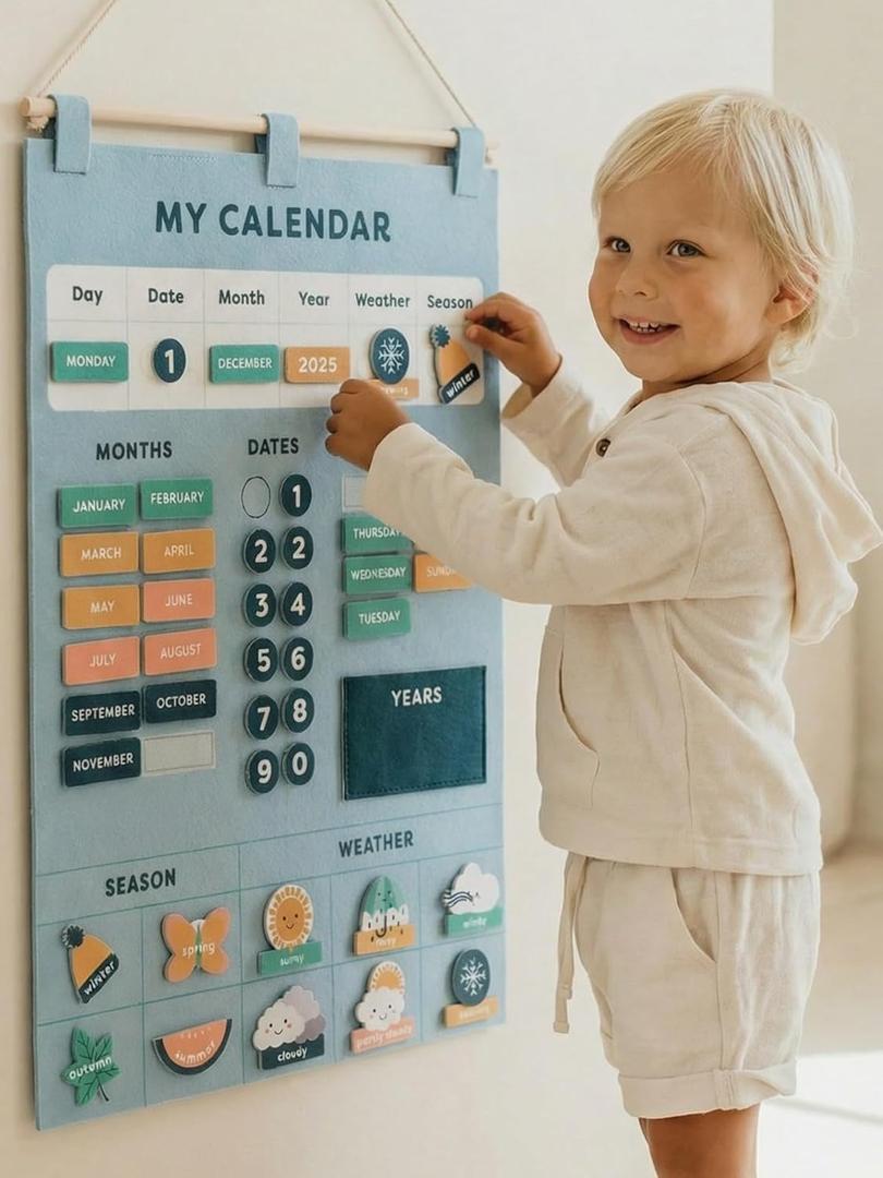 Beautiful Toddler and Kids Calendar - Perfect Homeschool Supplies With Months, Days of the Week, Season and Weather - Cute Play Room Decor Essentials for Preschool Learning & Organization (Mint)