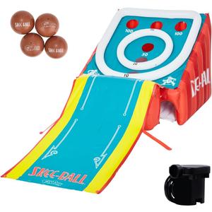 Skee-Ball Game for Kids and Adults, Giant Inflatable Game, 11 Feet Long, Includes 4 Balls and Electric Air Pump, Indoor and Outdoor Games for Adults and Family, Skee-Ball Arcade Game for Home, Toys (Multicolor Blue)