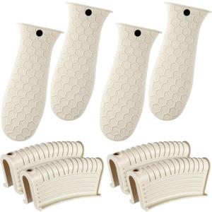 Patelai 8 Pcs Silicone Pot Holders Set Cast Iron Handle Cover Heat Resistant Pot Handle Covers Potholder Non Slip Reusable Pan Sleeve for Frying Pan Kitchen Supplies(Khaki)