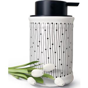 White Ceramic Foam Hand Soap Dispenser for Bathroom & Kitchen, 11 Oz Refillable Foaming Dispenser with Plastic Pump Chic Home Deco (Stripe)