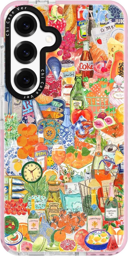 for Samsung Galaxy S25 Case, Tropical Citrus&Cocktails Y2K, Military-Grade Drop Protection, Carnival Whimsical Soft Slim TPU Protective & Camera Protection for Women Girls (Fancy2)