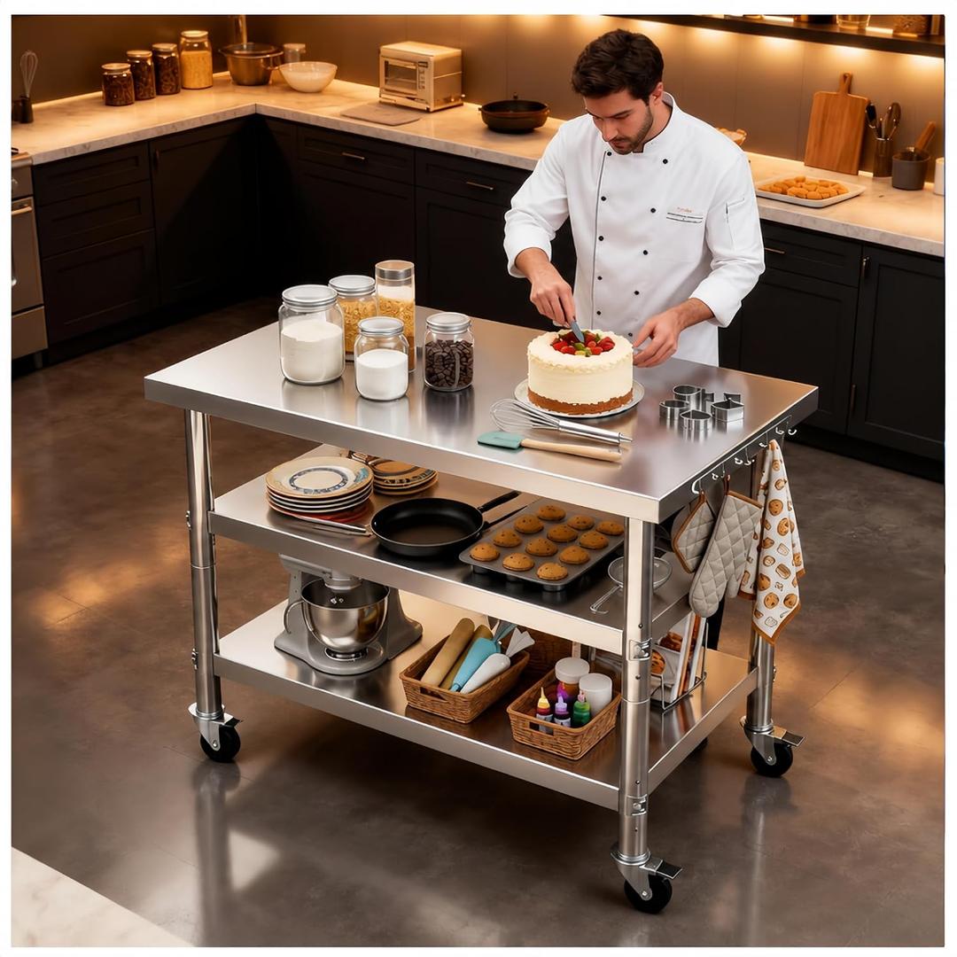 Stainless steel kitchen prep and work table with Wheels,44x24in,Multi-Size, 44"Lx24"Wx35"H