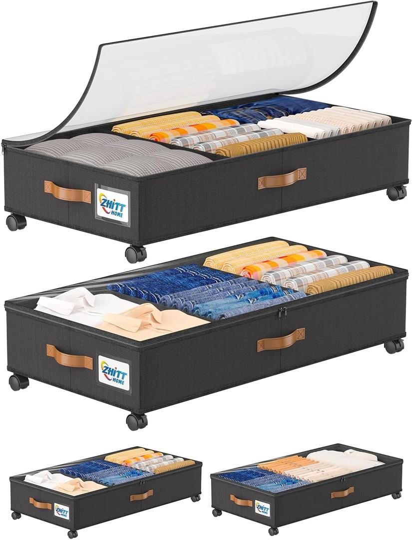 2Pack Under Bed Storage with Wheels, Scalable Under Bed Shoe Storage Containers, Clothes Organizer & Bedroom Furniture Organizers (Basic Style)