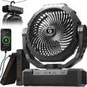 3-in-1 Camping Fan - 36000mAh Detachable Portable Fan Rechargeable with Light & Hook, Battery Powered Fans for Outdoor, Indoor, Tent, Fishing, Travel, Hurricane, Summer Gifts for Men - Black
