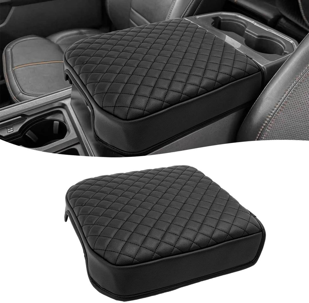 KBH Center Console Armrest Cover for 2023-2025 F250 F350 F450 F550 Super Duty, Bucket Seat, Vinyl Leather Trim, Arm Rest Lid Cushion Protector, Anti-Scratch, Black